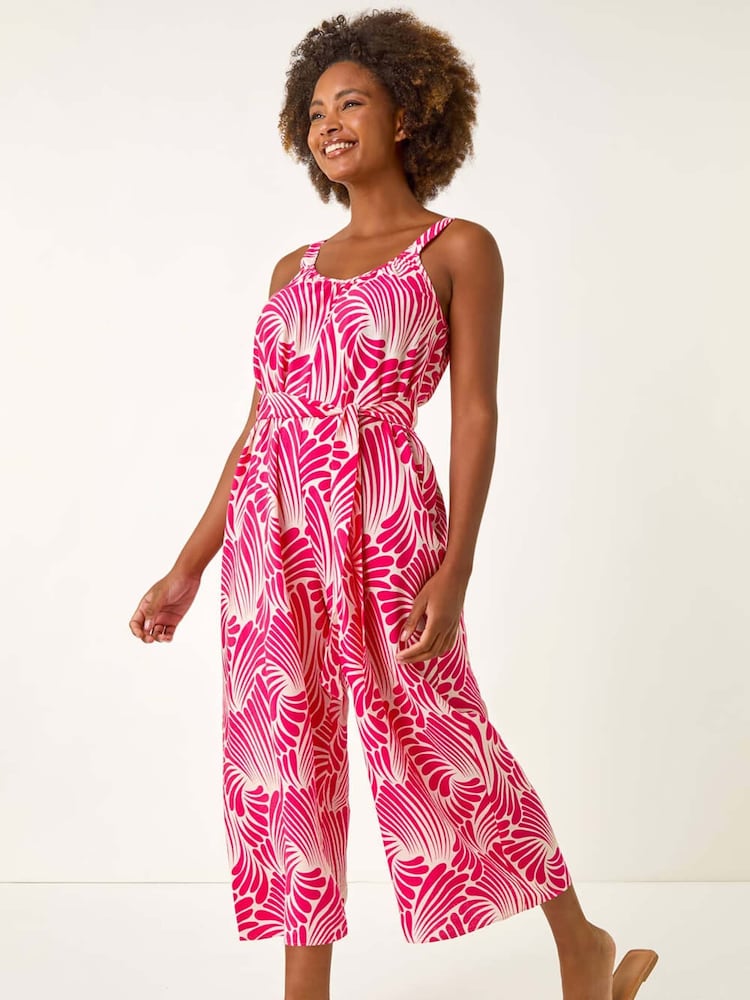 Roman Pink Abstract Strappy Jumpsuit - Image 1 of 5