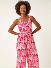 Roman Pink Abstract Strappy Jumpsuit - Image 2 of 5