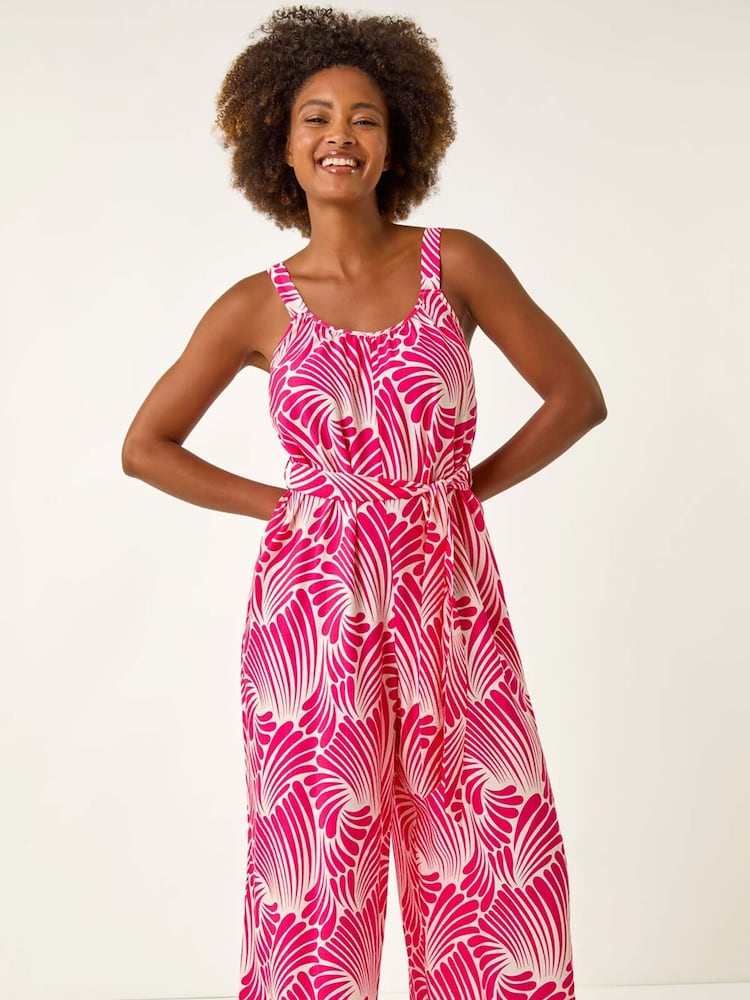 Roman Pink Abstract Strappy Jumpsuit - Image 2 of 5