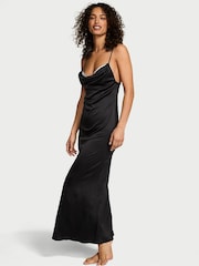 Victoria's Secret Black Satin Sparkle Draped Maxi Slip Dress - Image 1 of 2