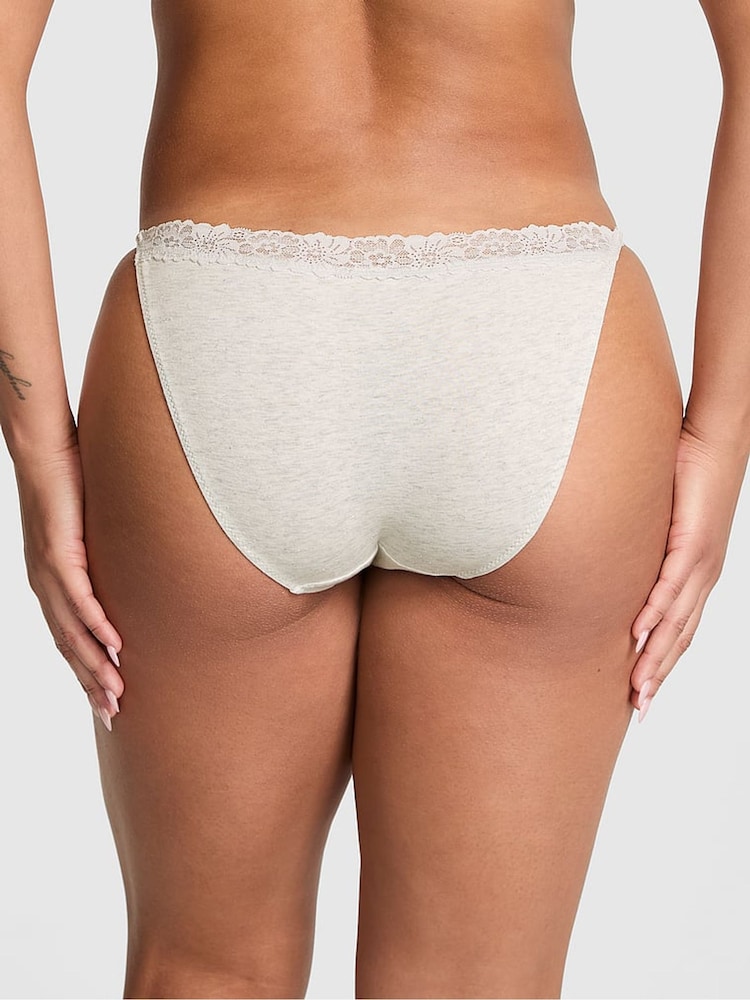 Victoria's Secret PINK Snow White Bikini Cotton Heather Lace Trim Knickers - Image 2 of 3 Victoria's Secret PINK Snow White Bikini Cotton Heather Lace Trim Knickers - Image 2 of 3