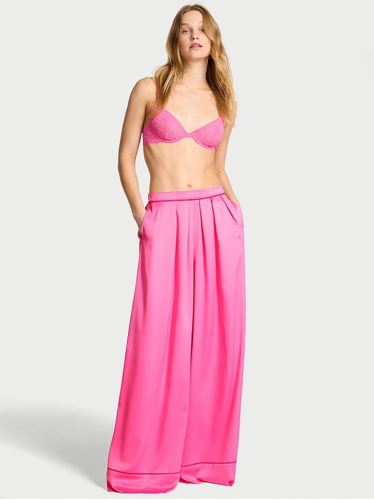 Victoria's Secret Hollywood Pink Satin Wide Leg Pyjama Trousers - Image 1 of 3 Victoria's Secret Hollywood Pink Satin Wide Leg Pyjama Trousers - Image 1 of 3
