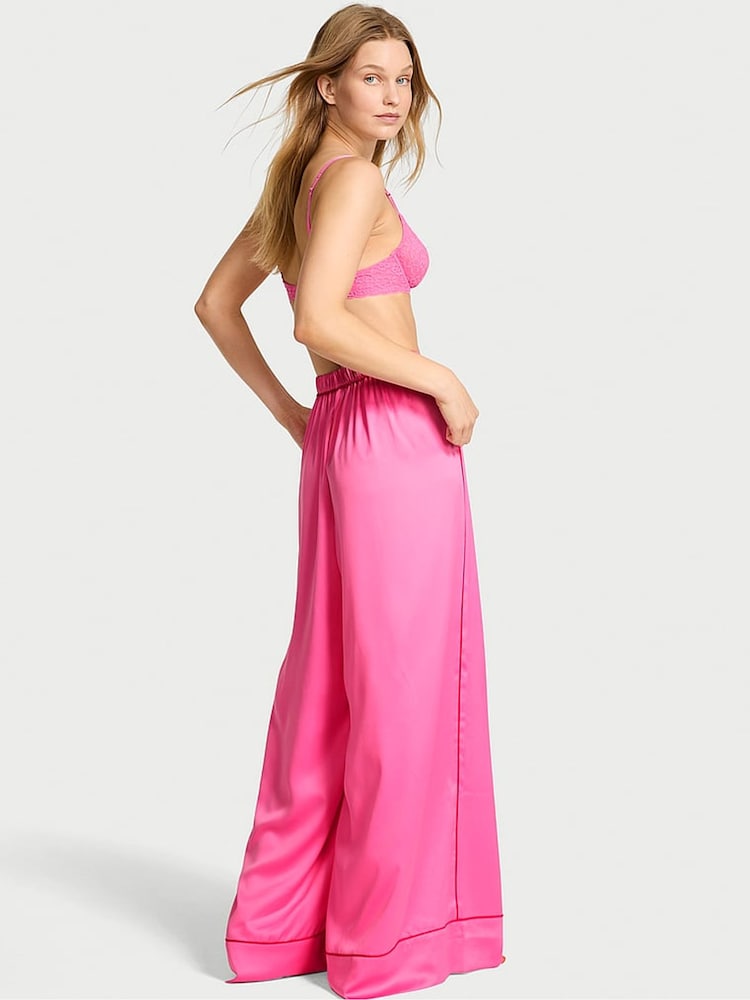 Victoria's Secret Hollywood Pink Satin Wide Leg Pyjama Trousers - Image 2 of 3 Victoria's Secret Hollywood Pink Satin Wide Leg Pyjama Trousers - Image 2 of 3