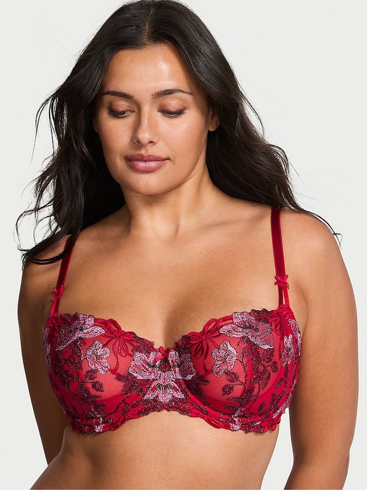 Victoria's Secret Red Unlined Balcony Beautiful Bows Embroidery Bra - Image 1 of 4 Victoria's Secret Red Unlined Balcony Beautiful Bows Embroidery Bra - Image 1 of 4