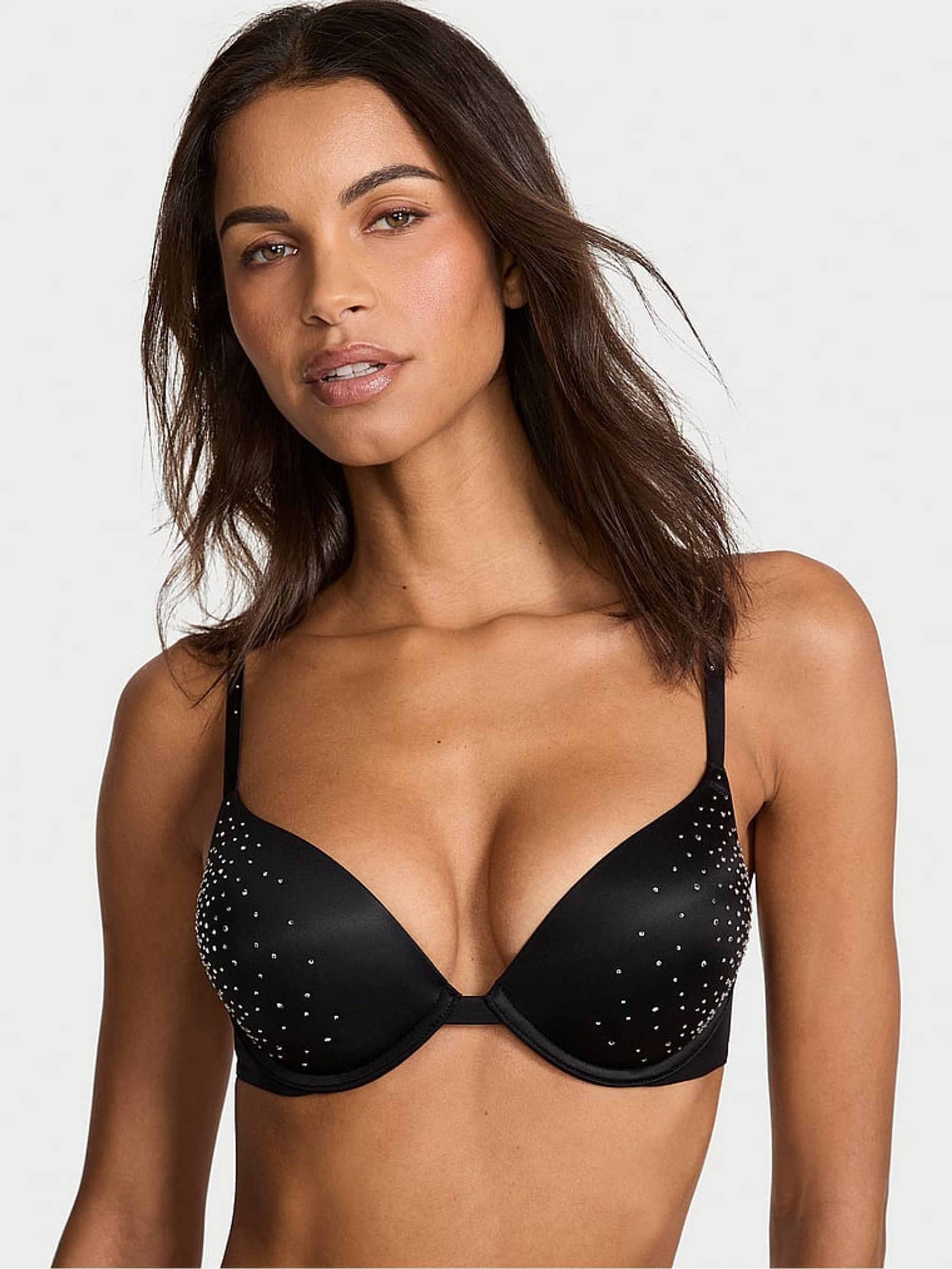 Victoria's Secret Black Add 2 Cups Push Up Bombshell Sparkle Shine Strap Bra