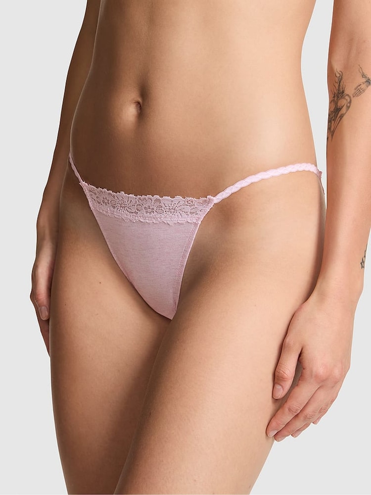 Victoria's Secret PINK Petal Pink Bikini Cotton Heather Lace Trim Knickers - Image 1 of 3 Victoria's Secret PINK Petal Pink Bikini Cotton Heather Lace Trim Knickers - Image 1 of 3