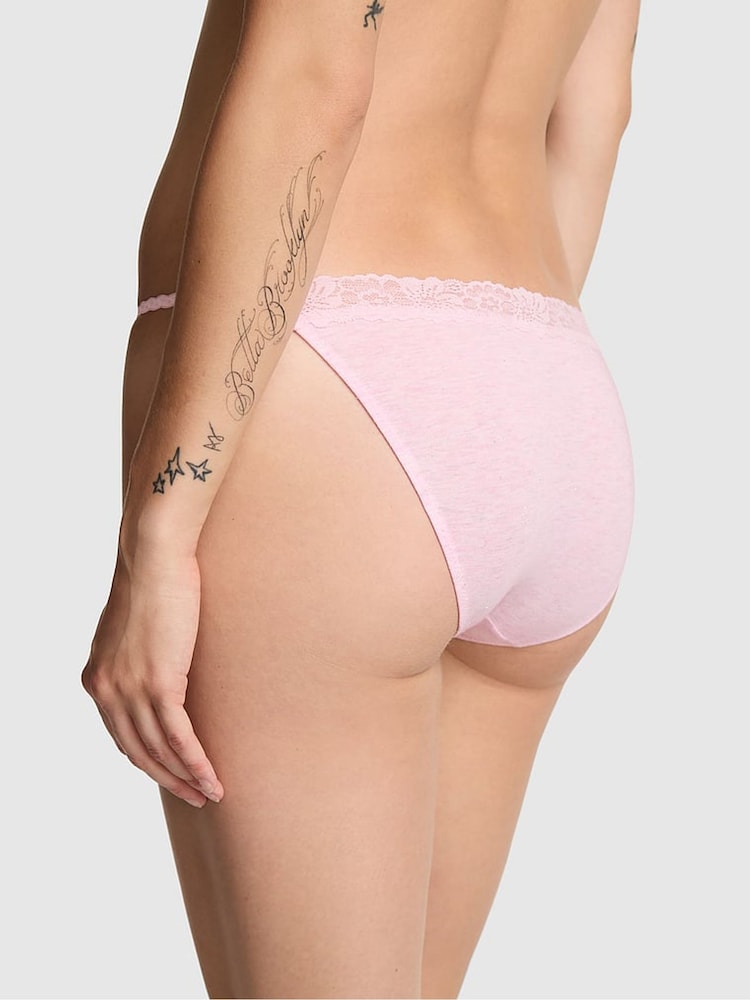 Victoria's Secret PINK Petal Pink Bikini Cotton Heather Lace Trim Knickers - Image 2 of 3 Victoria's Secret PINK Petal Pink Bikini Cotton Heather Lace Trim Knickers - Image 2 of 3