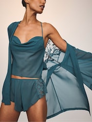 Victoria's Secret Teal Haze Blue Chiffon & Lace Open Back Flutter Cami Set - Image 3 of 3