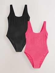 Pink/Black Crinkle 2 Pack Tummy Control Scoop Swimsuits - Image 8 of 13