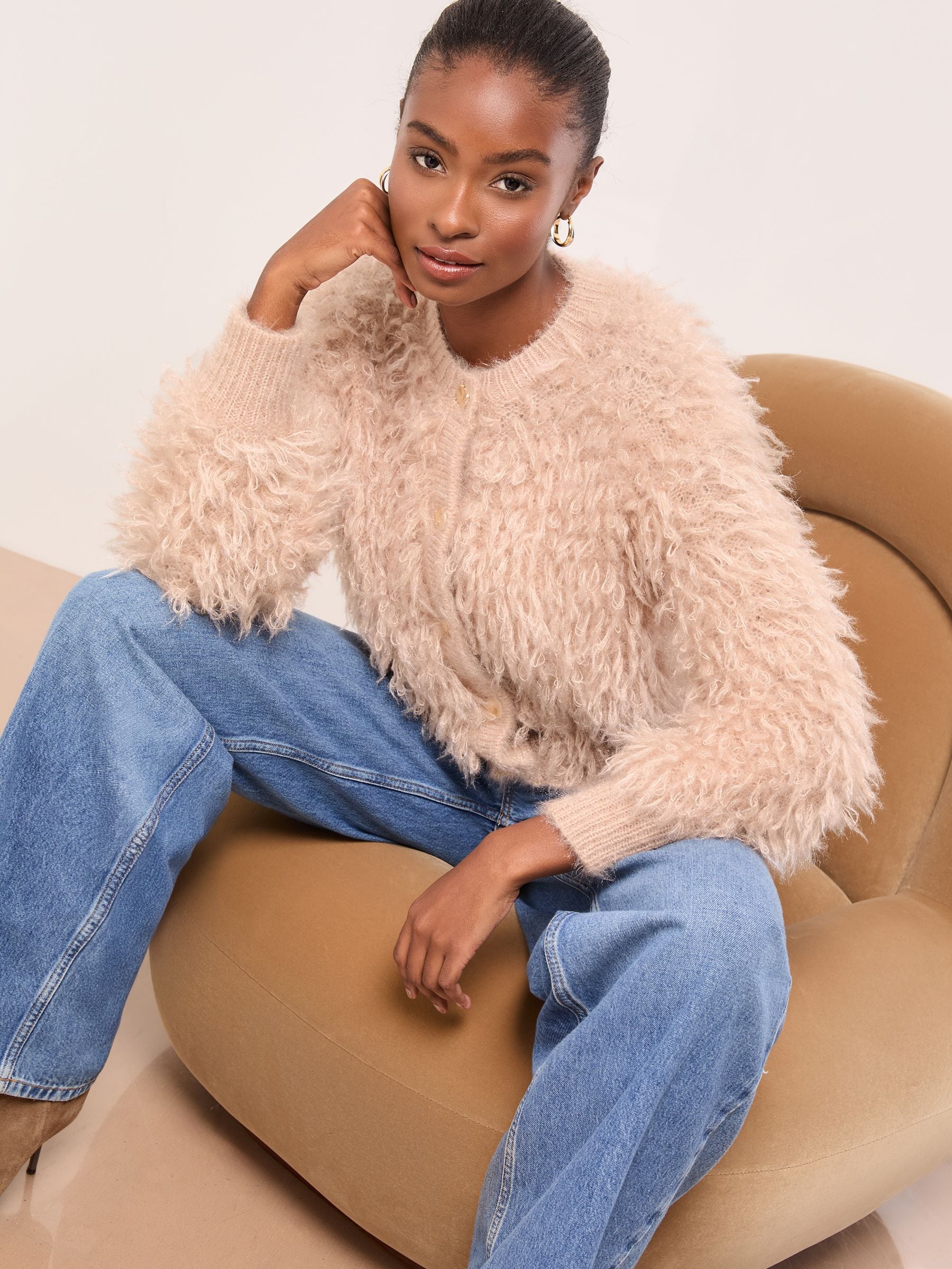 ジャケット・アウター Bibiy. LUCIA FUR CARDIGAN Buy Lipsy Pink Faux Fur Textured Buttoned Knitted Cardigan Jacket