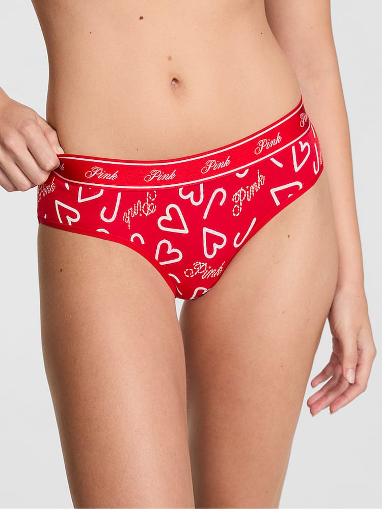 Victoria's Secret PINK Red Christmas Candy Cane Print Hipster Cotton Logo Knickers - Image 1 of 2 Victoria's Secret PINK Red Christmas Candy Cane Print Hipster Cotton Logo Knickers - Image 1 of 2