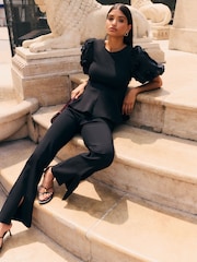 Friends Like These Black Rose Puff Sleeve Peplum Top - Image 3 of 4