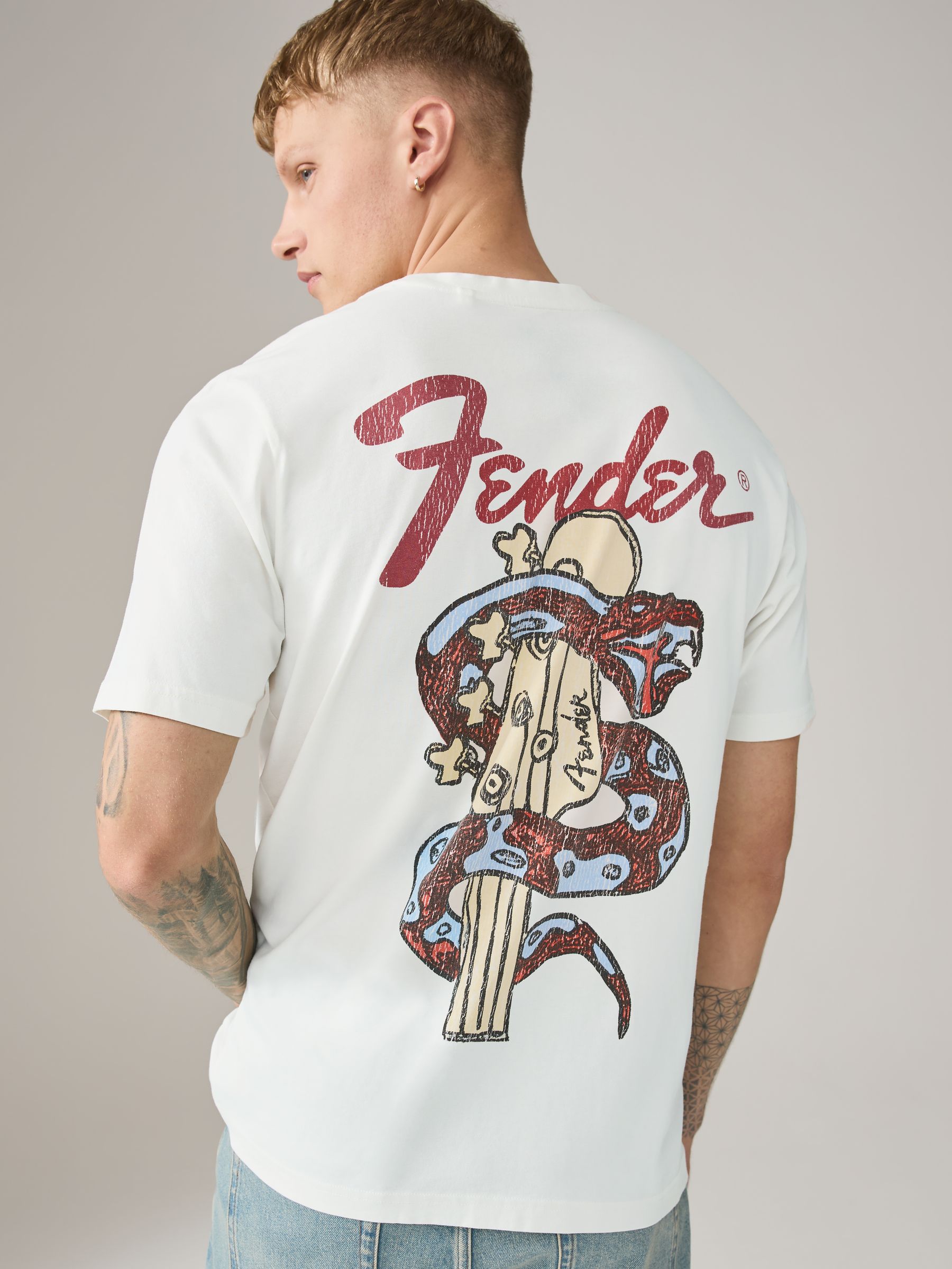 Buy White Fender Regular Fit Band Graphic Print T-Shirt from the