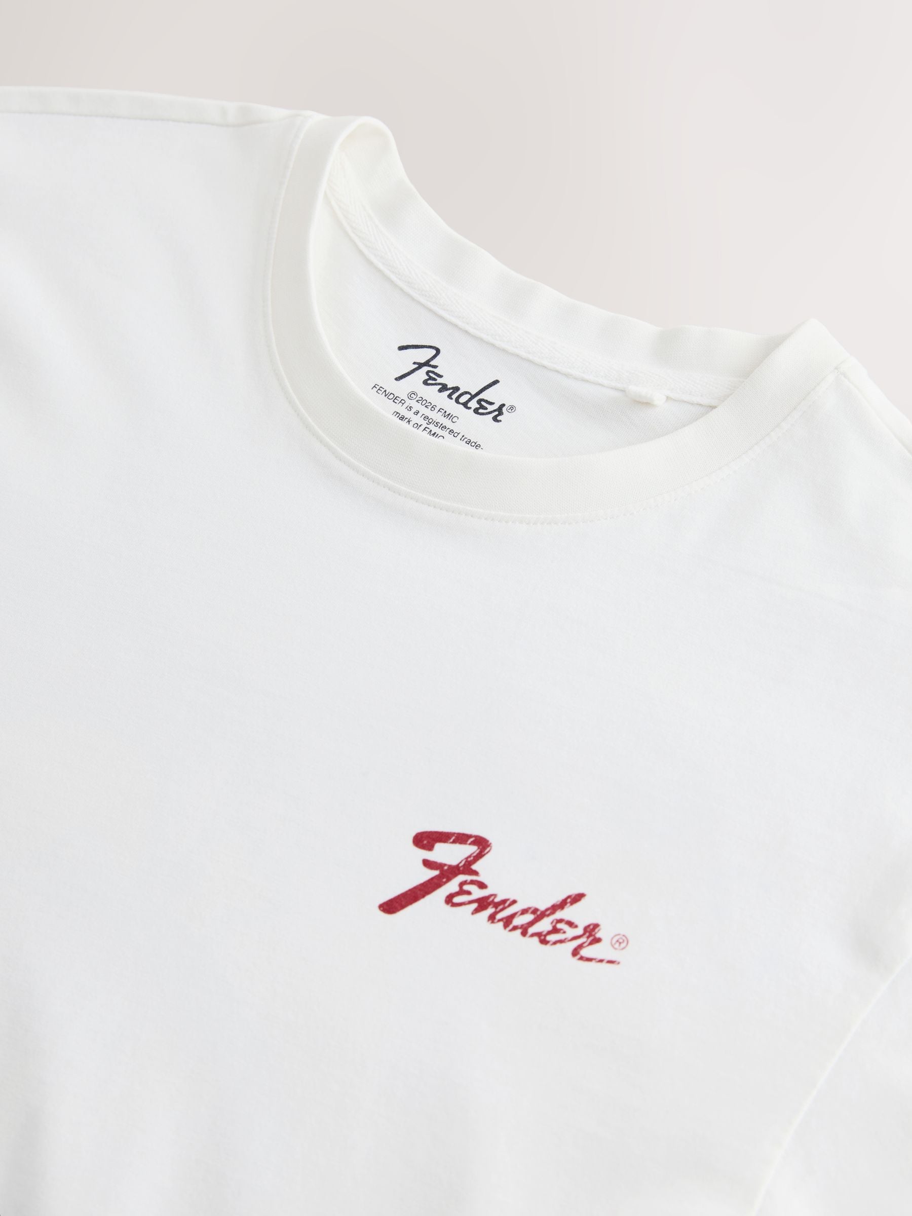 Buy White Fender Regular Fit Band Graphic Print T-Shirt from the