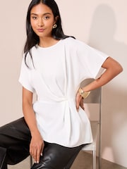 Friends Like These Ivory Pleated Waist Detail Short Sleeve Blouse - Image 1 of 4