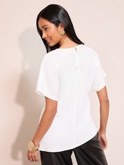 Friends Like These Ivory Pleated Waist Detail Short Sleeve Blouse - Image 4 of 4