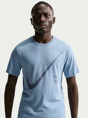 Nike Work Blue Dri-FIT Large Swoosh Graphic Training T-Shirt - Image 3 of 5