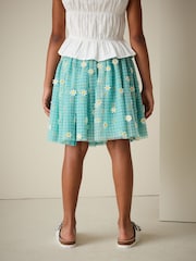 Green Gingham Daisy Pull On Mesh Skirt (3-16yrs) - Image 4 of 4