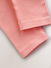 Coral Orange Seamless Ribbed High Waist Leggings (3-16yrs) - Image 3 of 5