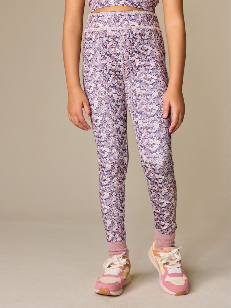 Lilac Purple Floral Sports Leggings (3-16yrs) - Image 1 of 4 Lilac Purple Floral Sports Leggings (3-16yrs) - Image 1 of 4