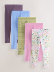 Pink/Floral Leggings 5 Pack (3-16yrs) - Image 1 of 9