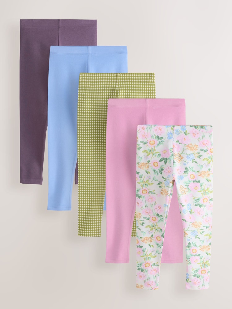 Pink/Floral Leggings 5 Pack (3-16yrs) - Image 1 of 9