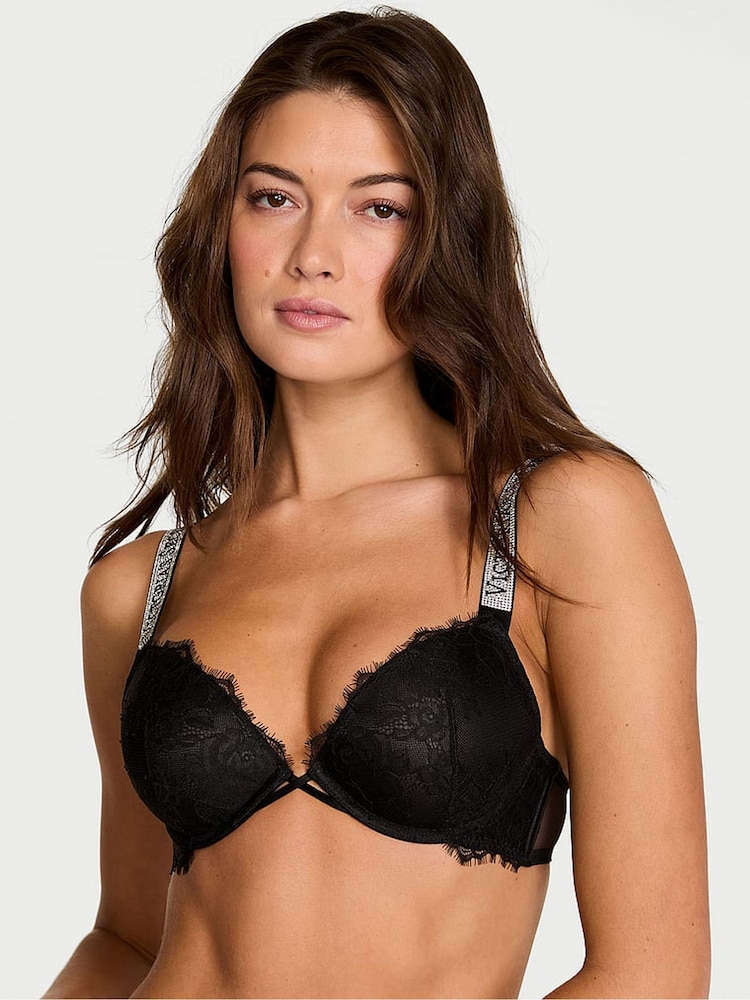 Victoria's Secret Black Push Up Shine Strap Lace Bra - Image 1 of 2