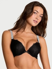 Victoria's Secret Black Add 2 Cups Push Up Bombshell Lace Shine Strap Bra - Image 1 of 2