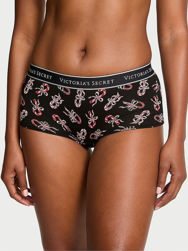 Victoria's Secret Black Candy Cane Short Logo Knickers - Image 1 of 2 Victoria's Secret Black Candy Cane Short Logo Knickers - Image 1 of 2