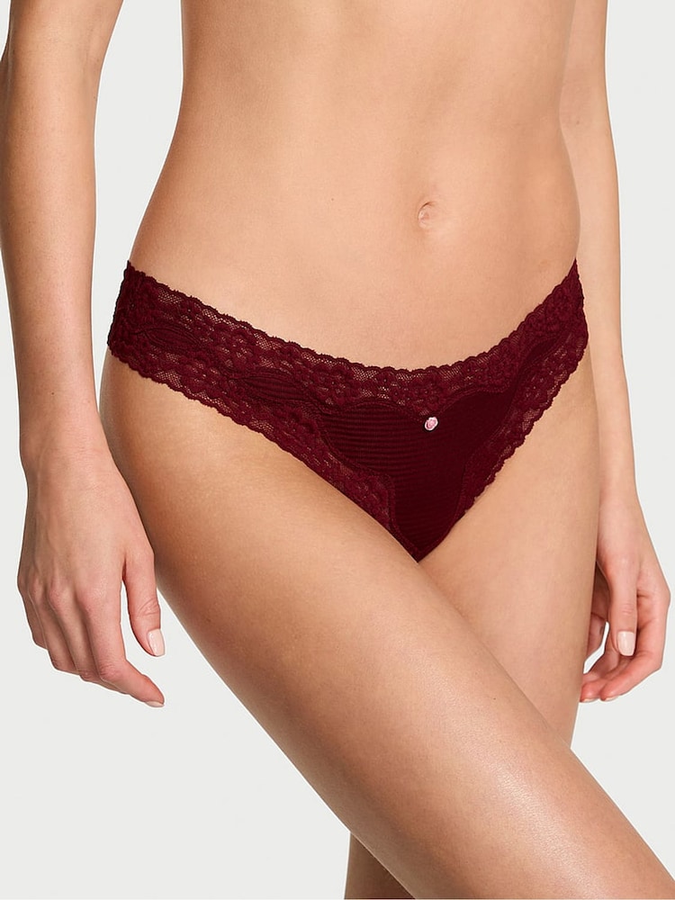 Victoria's Secret Sangria Red Thong Lace Waist Knickers - Image 1 of 2 Victoria's Secret Sangria Red Thong Lace Waist Knickers - Image 1 of 2