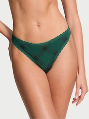 Victoria's Secret Clover Green Tartan Thong Cotton Lace Trim Knickers - Image 1 of 2