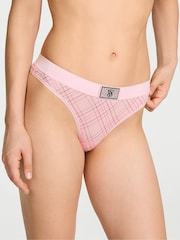 Victoria's Secret Pink Tartan Thong Logo Shine Patch Velvet Knickers - Image 1 of 2