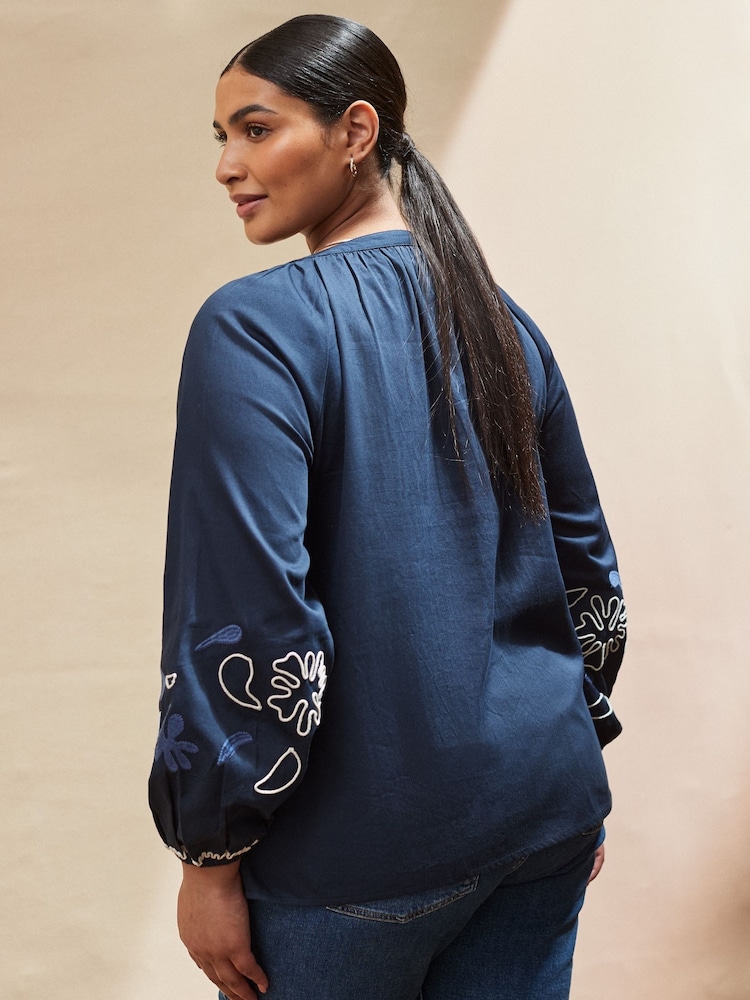 Live Unlimited Blue Curve Embroidered Blouse - Image 2 of 3