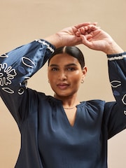 Live Unlimited Blue Curve Embroidered Blouse - Image 3 of 3