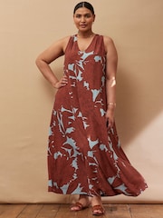 Live Unlimited Brown Floral Print Maxi Sun Dress - Image 1 of 1