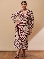 Live Unlimited Cream Animal Print Stripe Long Sleeve Dress - Image 1 of 3