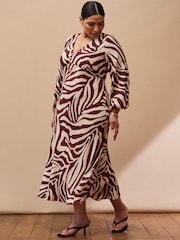 Live Unlimited Cream Animal Print Stripe Long Sleeve Dress - Image 2 of 3