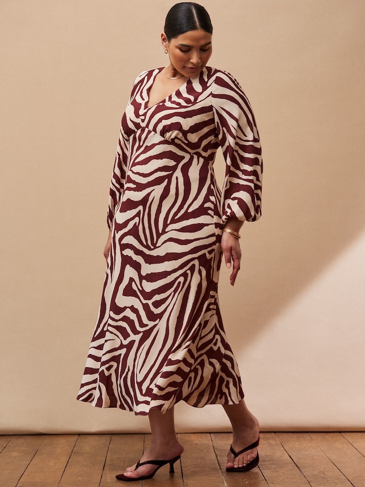 Live Unlimited Cream Animal Print Stripe Long Sleeve Dress - Image 2 of 3