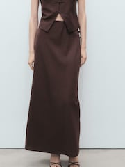 Mango Brown Linen Blend Maxi Skirt - Image 1 of 8