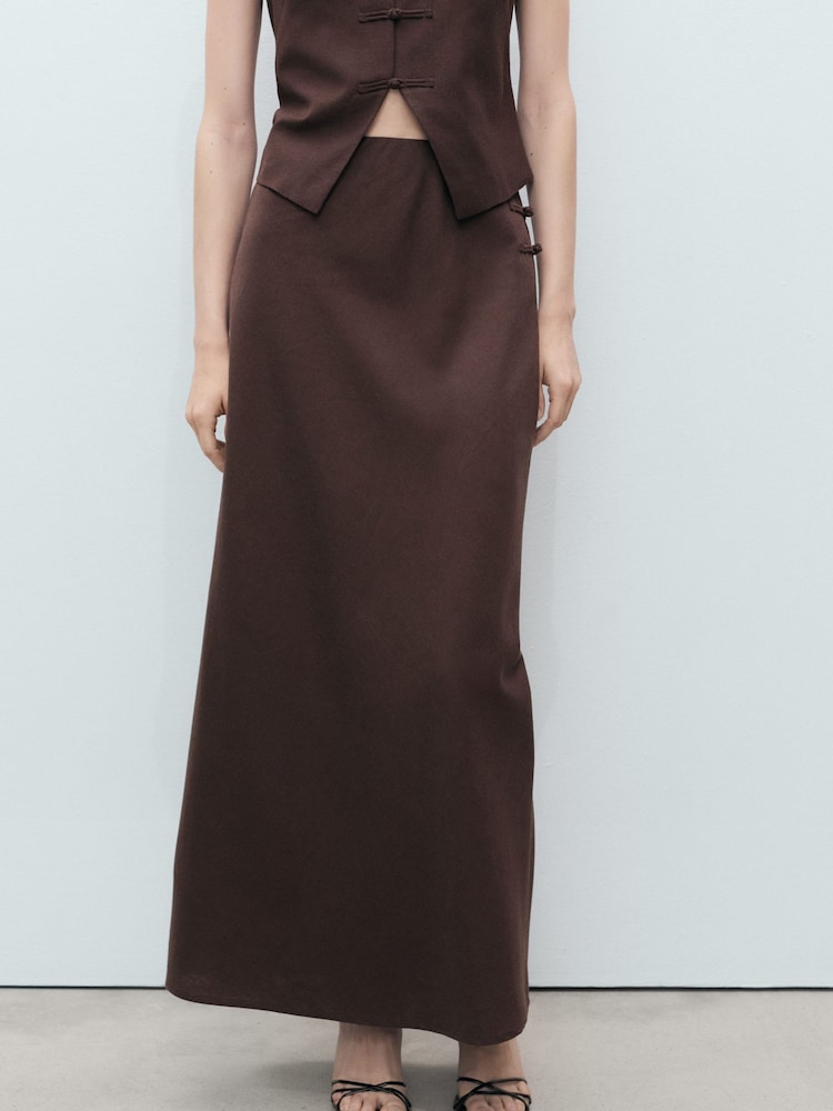 Mango Brown Linen Blend Maxi Skirt - Image 1 of 8 Mango Brown Linen Blend Maxi Skirt - Image 1 of 8