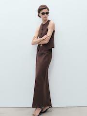 Mango Brown Linen Blend Maxi Skirt - Image 3 of 8