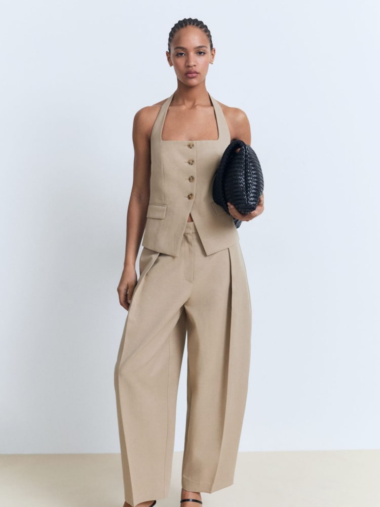 Mango Natural Barrel Leg Trousers - Image 2 of 3