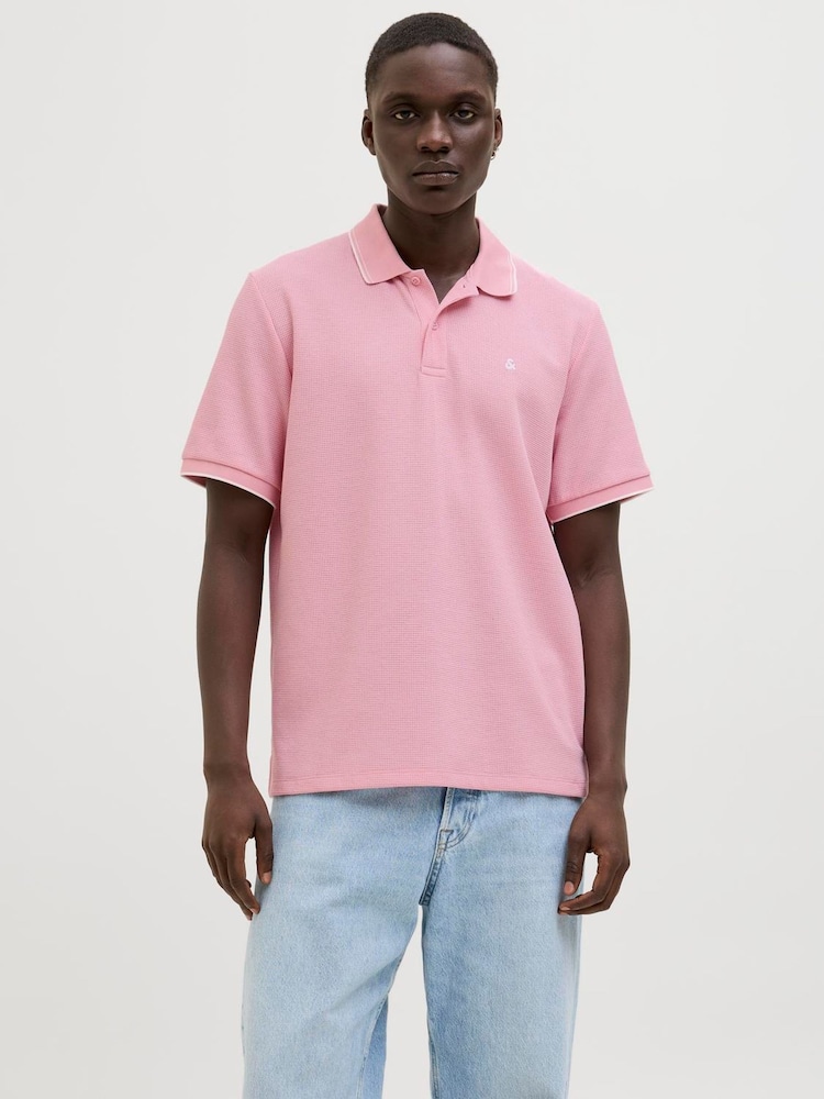 JACK & JONES Purple Waffle Short Sleeve Polo Shirt - Image 1 of 5