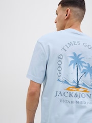 JACK & JONES Blue Palm Tree Back Print Graphic Print T-Shirt - Image 1 of 5