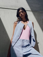 Mango Blue Buttoned Denim Waistcoat - Image 2 of 5