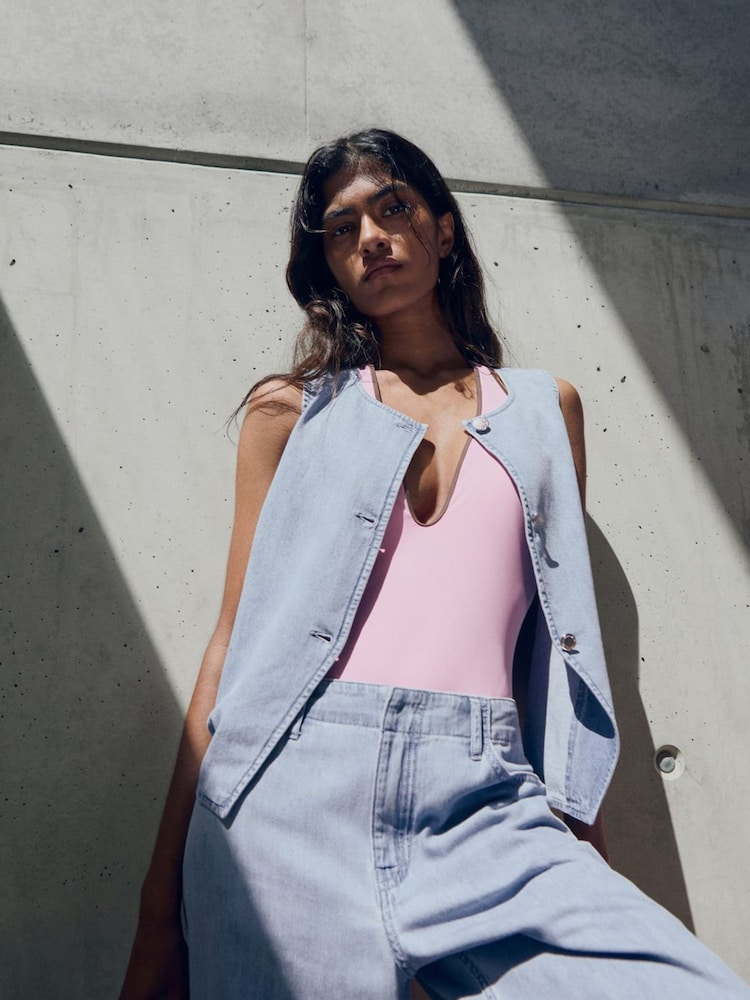 Mango Blue Buttoned Denim Waistcoat - Image 2 of 5