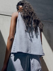 Mango Blue Buttoned Denim Waistcoat - Image 3 of 5