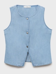 Mango Blue Buttoned Denim Waistcoat - Image 4 of 5
