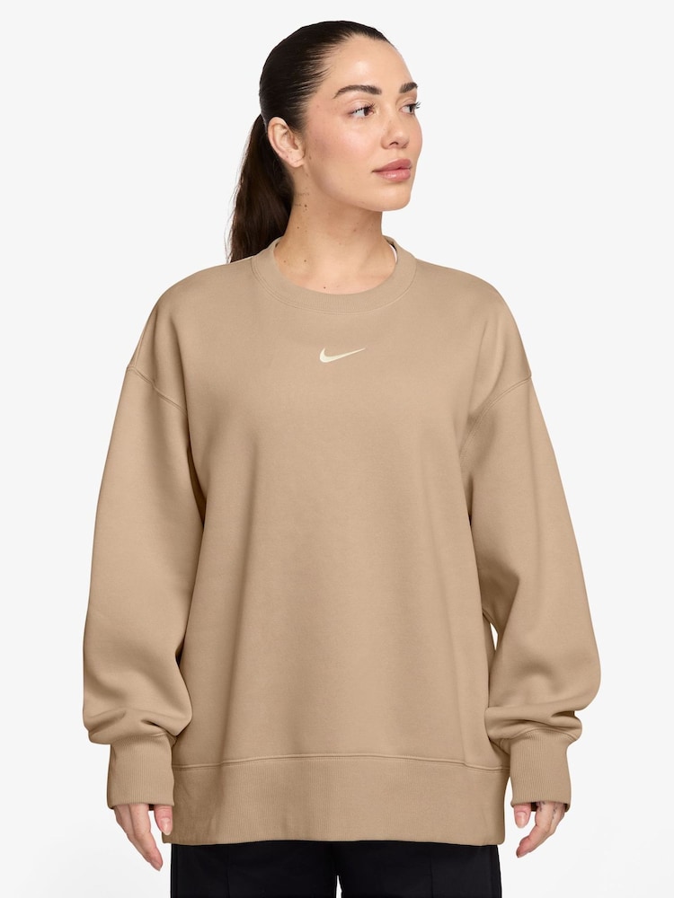 Nike Linen Natural Oversized Fleece Crew Neck Sweatshirt - Image 1 of 3 Nike Linen Natural Oversized Fleece Crew Neck Sweatshirt - Image 1 of 3