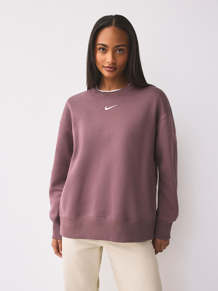Nike Tattoo Brown Oversized Fleece Crew Neck Sweatshirt - Image 1 of 12 Nike Tattoo Brown Oversized Fleece Crew Neck Sweatshirt - Image 1 of 12